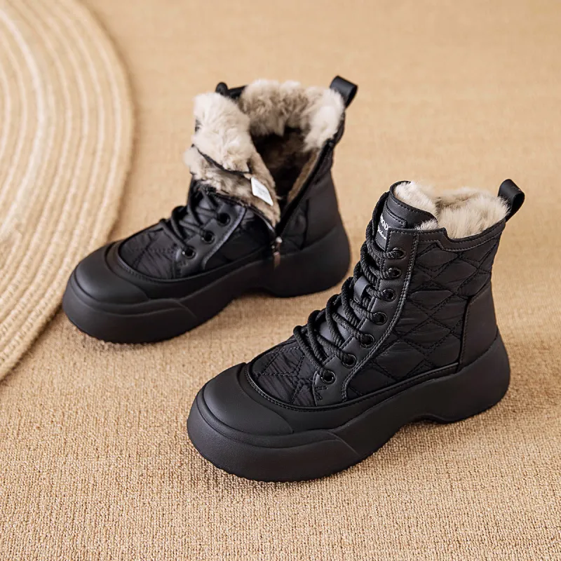 BAIJIHONG Height Increasing Slip Resistant Short Snow Boots Women's-5