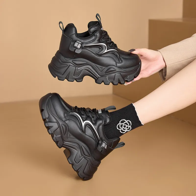 BAIJIHONG Slip Resistant, Abrasion Resistant, Lightweight, Height Increasing Low Top Chunky Sneakers 8cm Women's-24