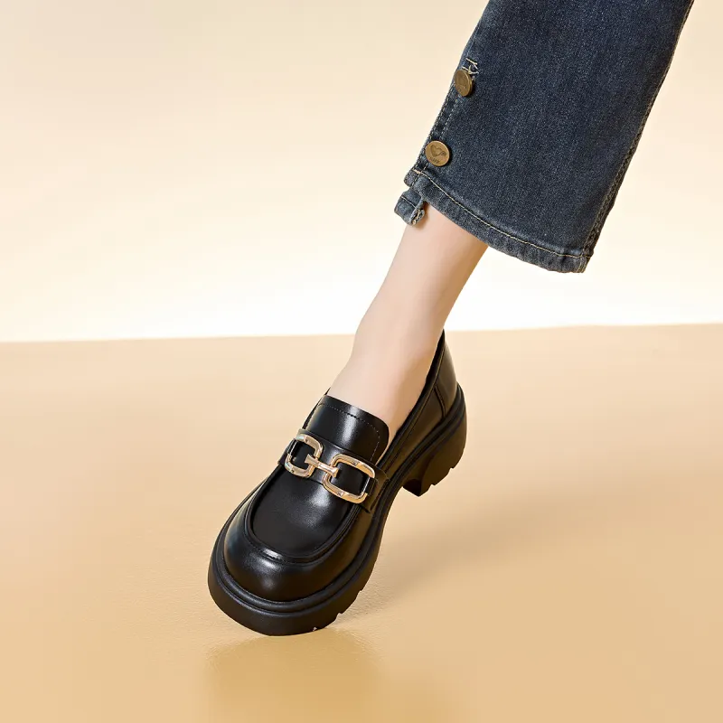BAIJIHONG Loafers 5cm Women's Black-8