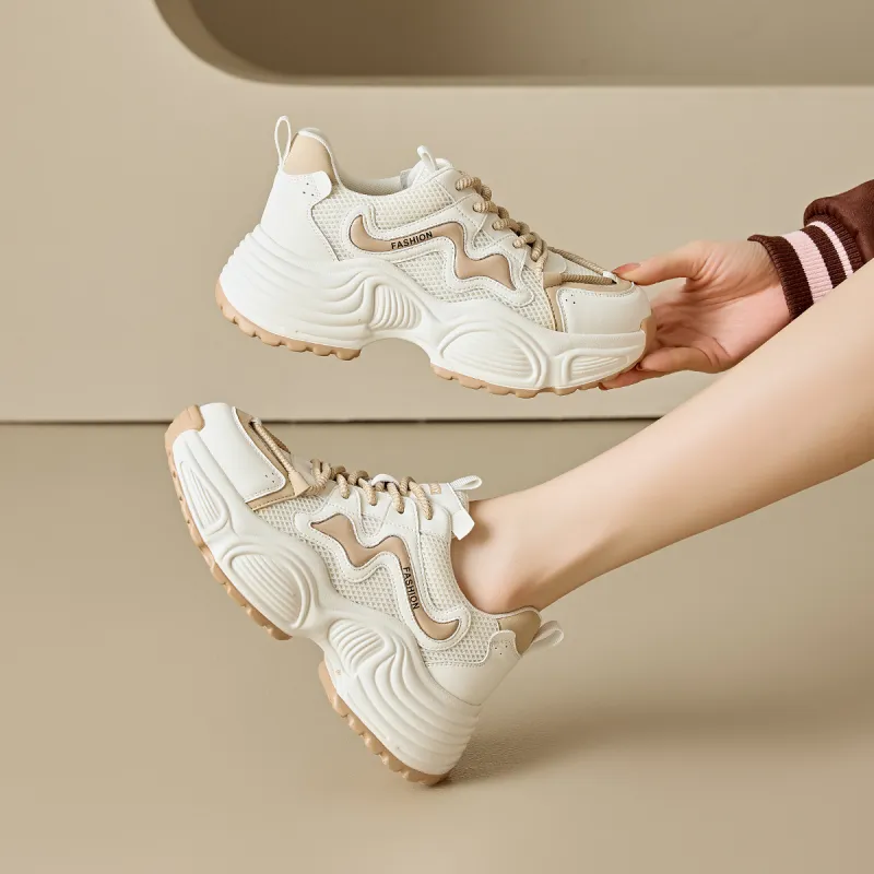BAIJIHONG Anti Slip Wear Resistant Low Top Chunky Sneakers 4.5cm Women's-2