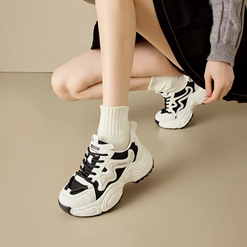 BAIJIHONG Anti Slip Wear Resistant Low Top Chunky Sneakers 4.5cm Women's-10