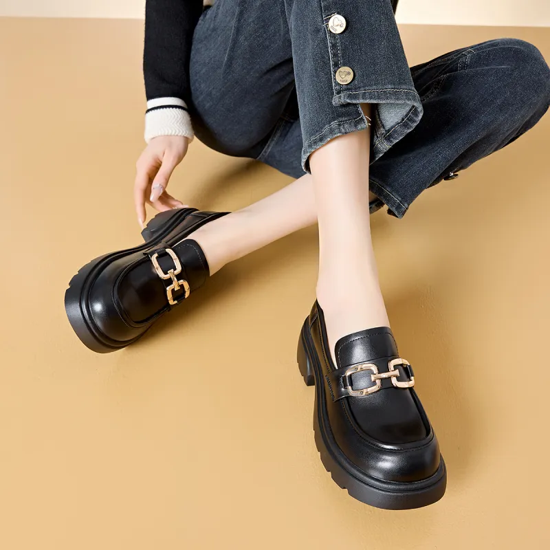BAIJIHONG Loafers 5cm Women's Black-4