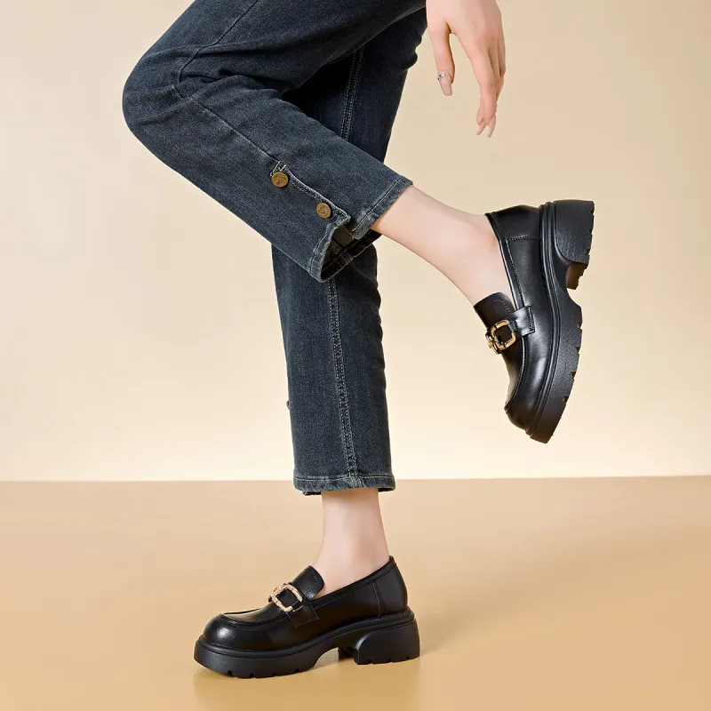 BAIJIHONG Loafers 5cm Women's Black-5