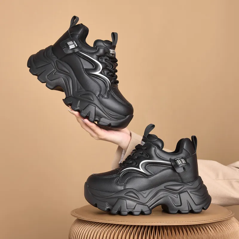 BAIJIHONG Slip Resistant, Abrasion Resistant, Lightweight, Height Increasing Low Top Chunky Sneakers 8cm Women's-23