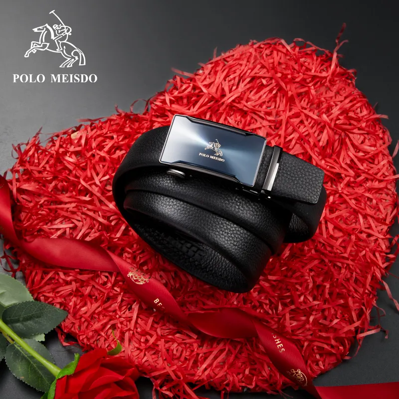 POLOMEISDO Top Grain Cow Leather Shiny Automatic Buckle Belt Leather Belts Men's Width 3.5cm-6
