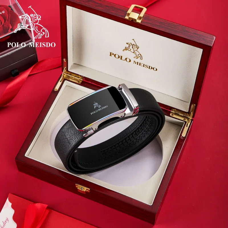 POLOMEISDO Top Grain Cow Leather Automatic Buckle Brand Belt Business High-End Youth Belt Men's 3.5CM-3