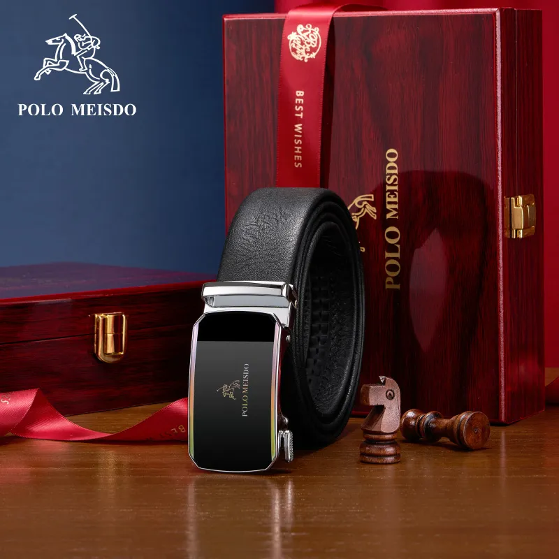 POLOMEISDO Top Grain Cow Leather Automatic Buckle Brand Belt Business High-End Youth Belt Men's 3.5CM-5
