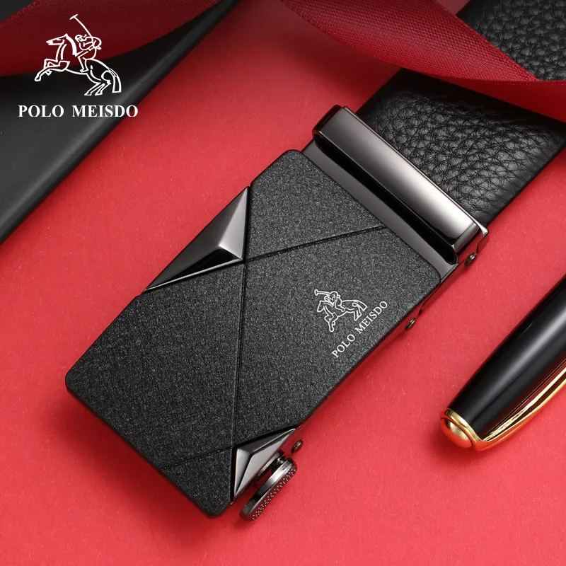 POLOMEISDO Top Grain Cow Leather Brand Belt Premium Business Casual Belt Gift Box Set Men's Gunmetal Width 3.5CM-4