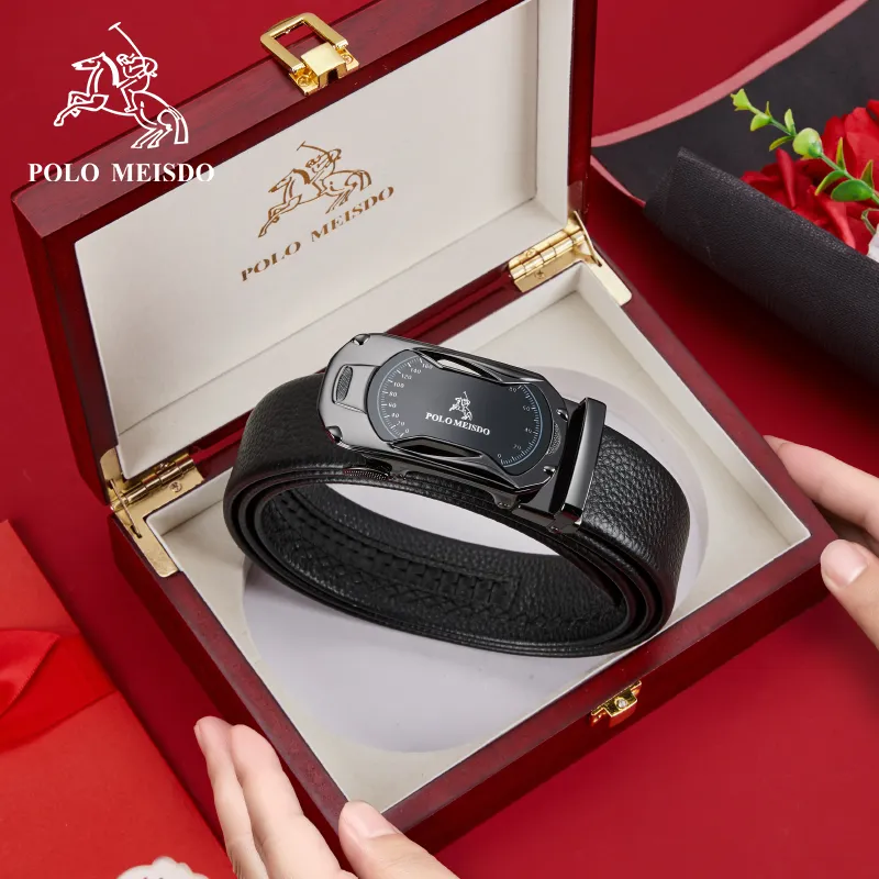 POLOMEISDO Top Grain Cow Leather Automatic Buckle Premium Individual Trendy Minimalist Style Belt Men's 3.5CM-5