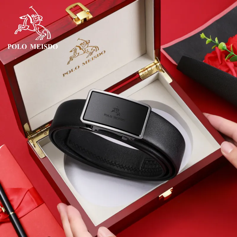 POLOMEISDO Cow Leather Matte Automatic Buckle Belt Fashion Business Casual Stylish Belt Gift Box Set Men's 3.5cm-3