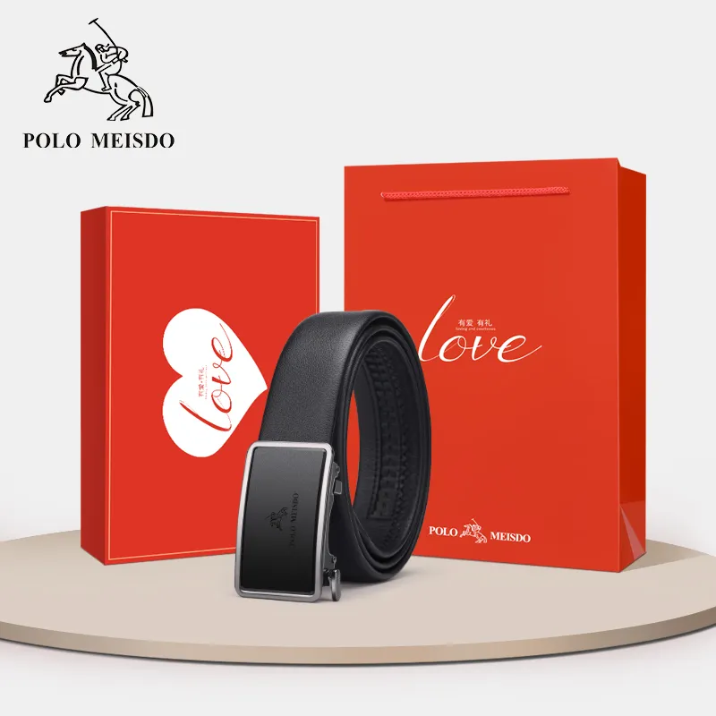 POLOMEISDO Cow Leather Matte Automatic Buckle Belt Fashion Business Casual Stylish Belt Gift Box Set Men's 3.5cm-6