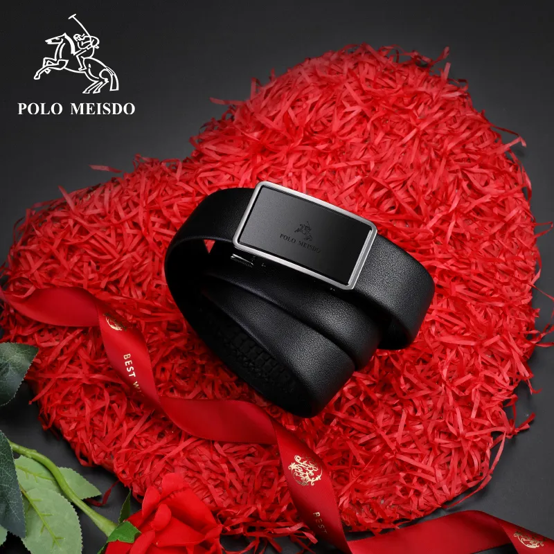 POLOMEISDO Cow Leather Matte Automatic Buckle Belt Fashion Business Casual Stylish Belt Gift Box Set Men's 3.5cm-5