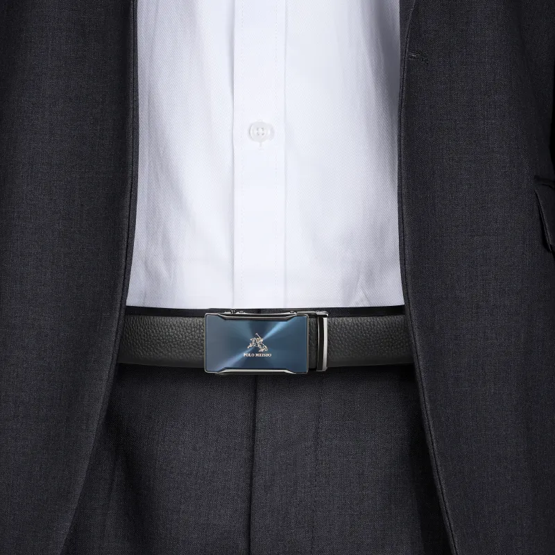 POLOMEISDO Top Grain Cow Leather Shiny Automatic Buckle Belt Leather Belts Men's Width 3.5cm-7