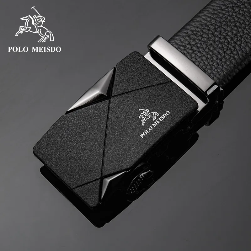 POLOMEISDO Top Grain Cow Leather Brand Belt Premium Business Casual Belt Gift Box Set Men's Gunmetal Width 3.5CM-7