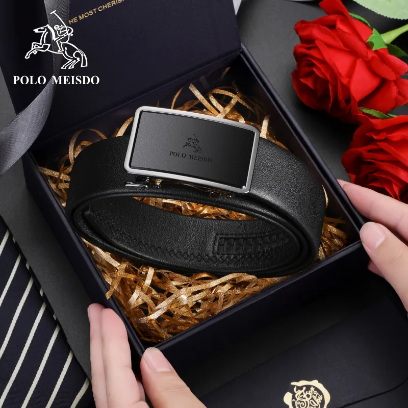 POLOMEISDO Cow Leather Matte Automatic Buckle Belt Fashion Business Casual Stylish Belt Gift Box Set Men's 3.5cm-4