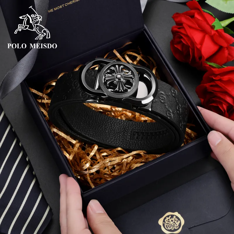 POLOMEISDO Top Grain Cow Leather Premium Brand Belt Automatic Buckle Luxury Youth Belt Men's 3.5CM-3