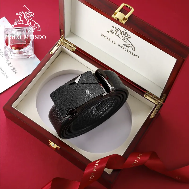 POLOMEISDO Top Grain Cow Leather Brand Belt Premium Business Casual Belt Gift Box Set Men's Gunmetal Width 3.5CM-2