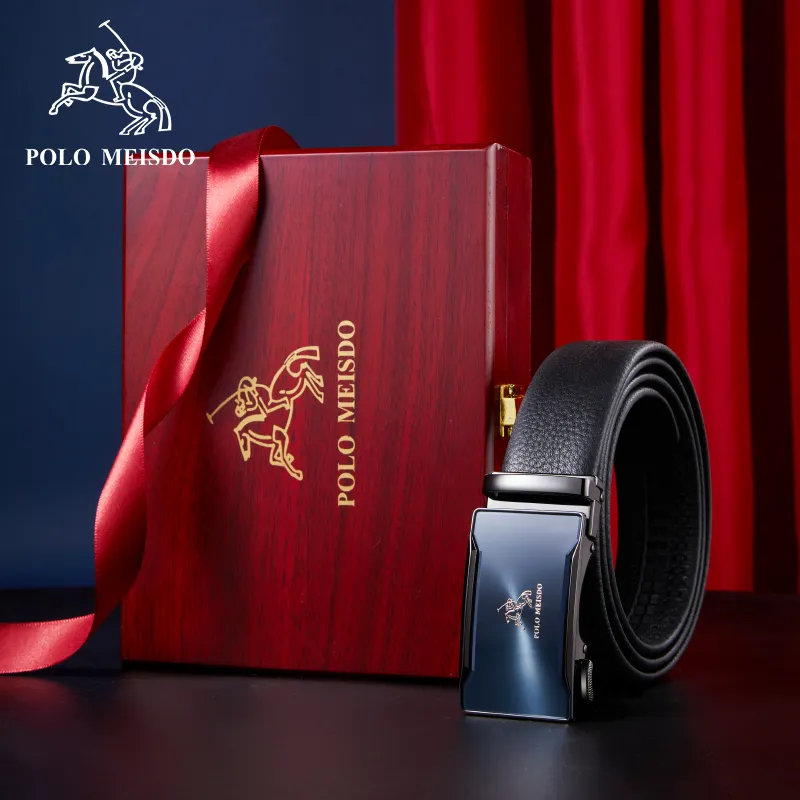 POLOMEISDO Top Grain Cow Leather Shiny Automatic Buckle Belt Leather Belts Men's Width 3.5cm-4