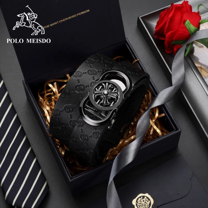 POLOMEISDO Top Grain Cow Leather Premium Brand Belt Automatic Buckle Luxury Youth Belt Men's 3.5CM-5