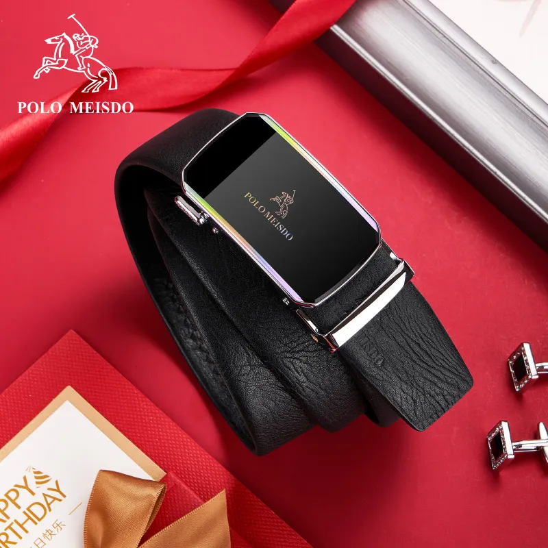 POLOMEISDO Top Grain Cow Leather Automatic Buckle Brand Belt Business High-End Youth Belt Men's 3.5CM-4