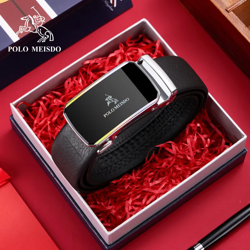 POLOMEISDO Top Grain Cow Leather Automatic Buckle Brand Belt Business High-End Youth Belt Men's 3.5CM-2