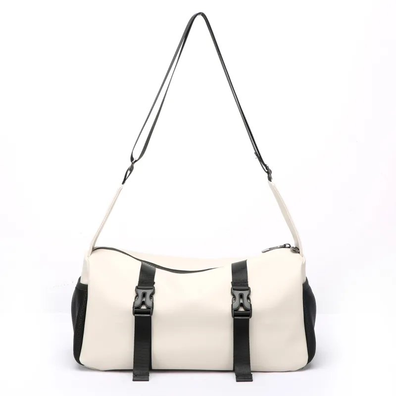 BOPAI Fabric Shoulder Bag Tofu Bag Crossbody Bag Regular Unisex Sandstone Gray/Ideal White/Black-6