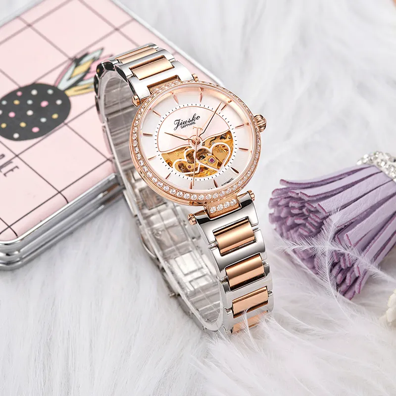 JIUSKO Automatic/Manual Mechanical Movement Stainless Steel Watchband Watch Women's Watch White Dial-4