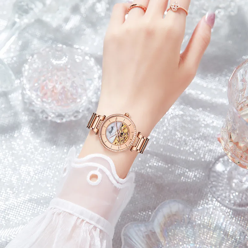 JIUSKO Automatic/Manual Mechanical Movement Stainless Steel Watchband Watch Women's Watch White Dial-10