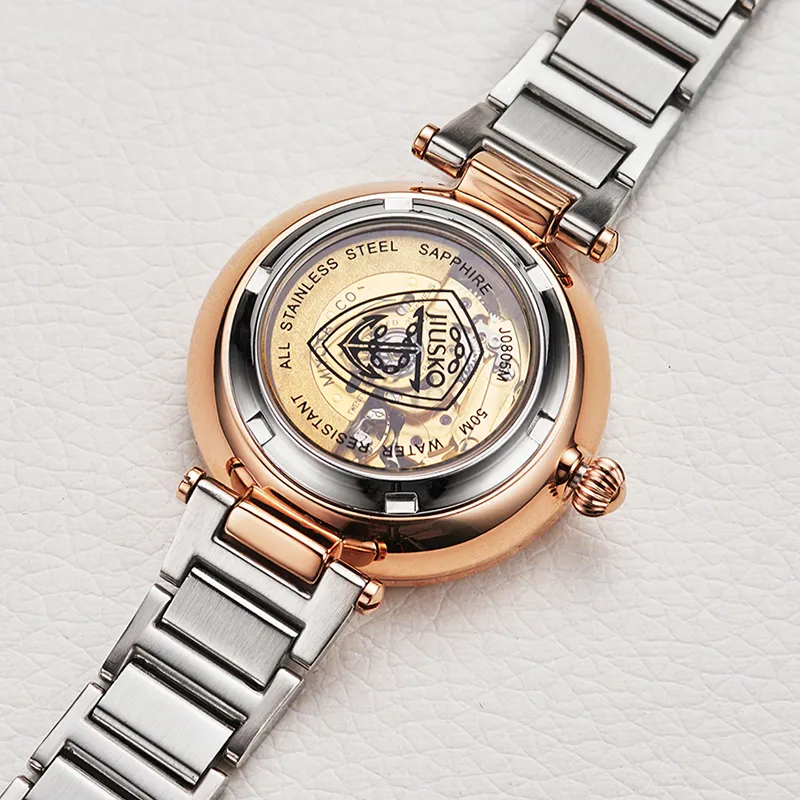 JIUSKO Automatic/Manual Mechanical Movement Stainless Steel Watchband Watch Women's Watch White Dial-6