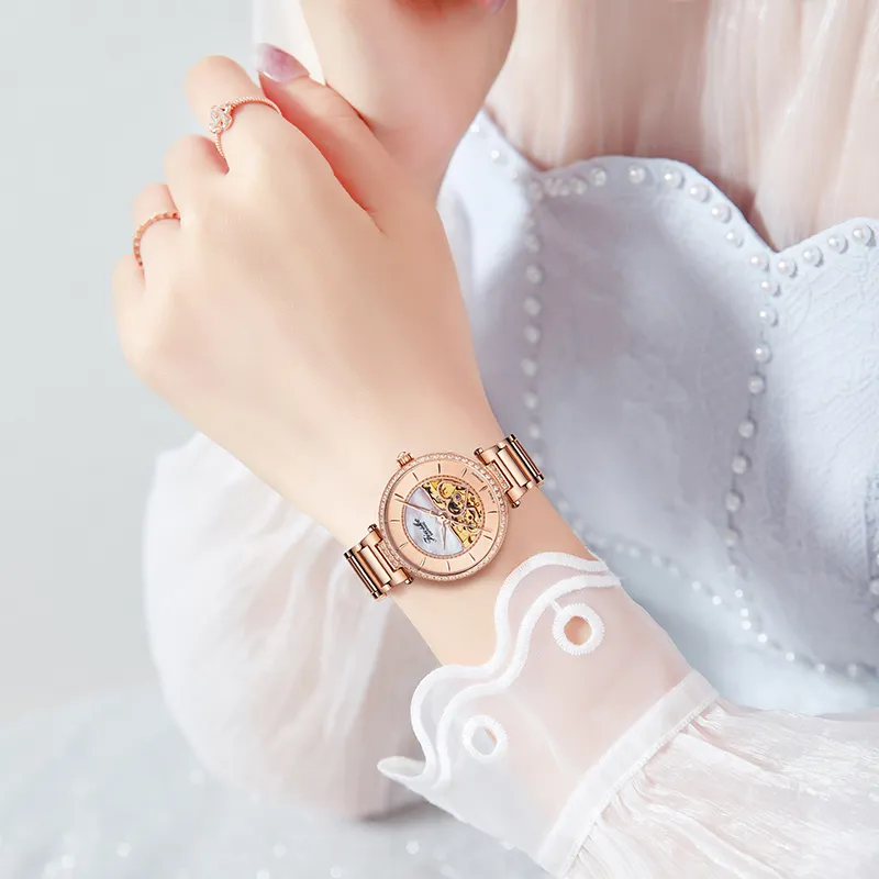 JIUSKO Automatic/Manual Mechanical Movement Stainless Steel Watchband Watch Women's Watch White Dial-8