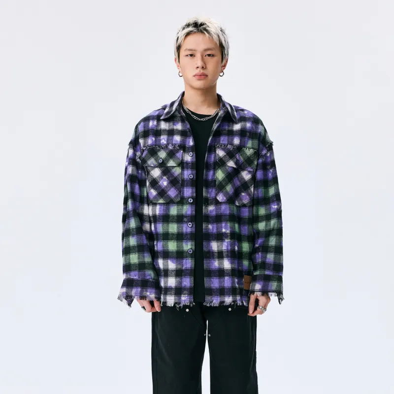 WAITINGWAVE Shirt Unisex Black And Purple Plaid-2