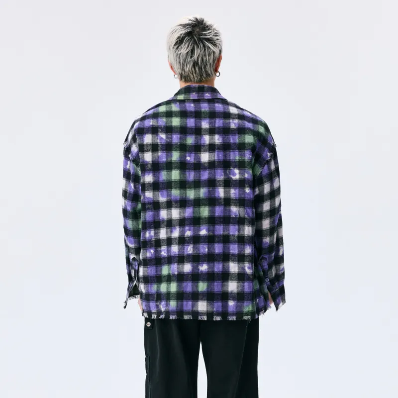 WAITINGWAVE Shirt Unisex Black And Purple Plaid-3