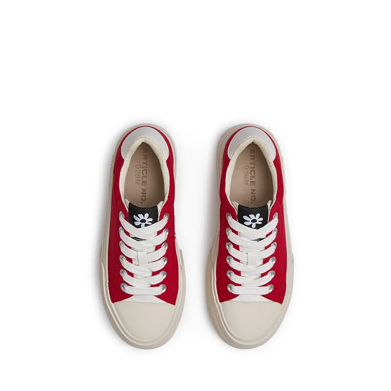 ARTICLE NO. Wear resistant And Lightweight Low Top Canvas Shoes Unisex Red & White-3