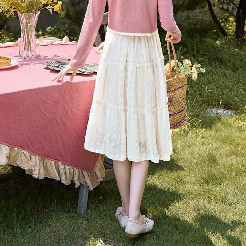 Jonah Anda Casual Long Skirt Women's Apricot-5