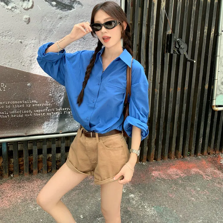 INCO VIBE Casual Suit Women's Blue Shirt/Khaki Shorts-2