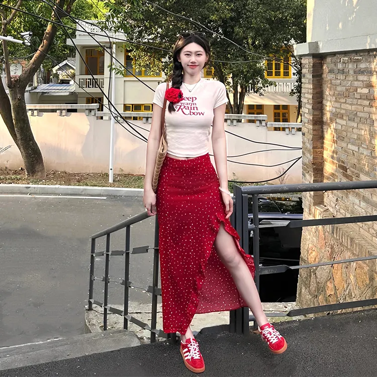 INCO VIBE Two Piece Skirt Sets Women's White+Red-2