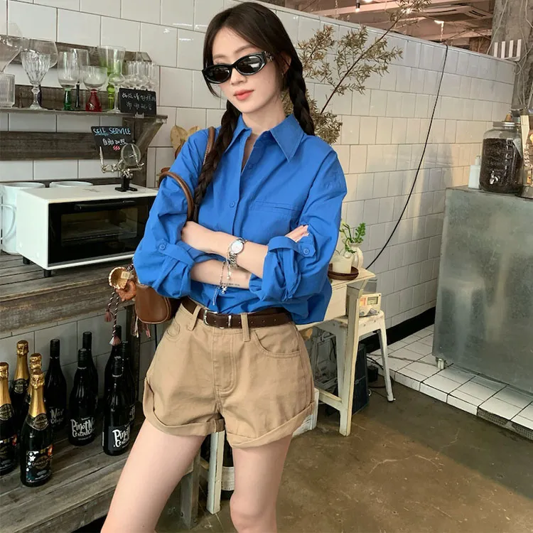 INCO VIBE Casual Suit Women's Blue Shirt/Khaki Shorts-5