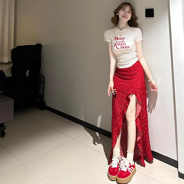 INCO VIBE Two Piece Skirt Sets Women's White+Red-3
