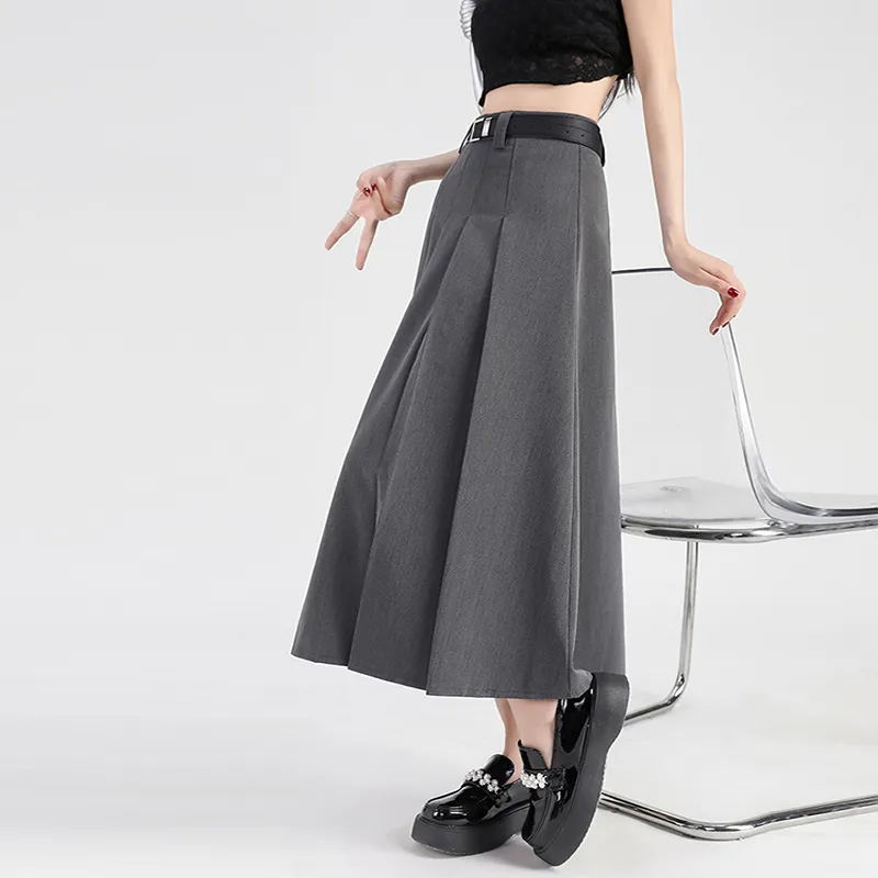 Pa33word Casual Long Skirt Women's Gray-2