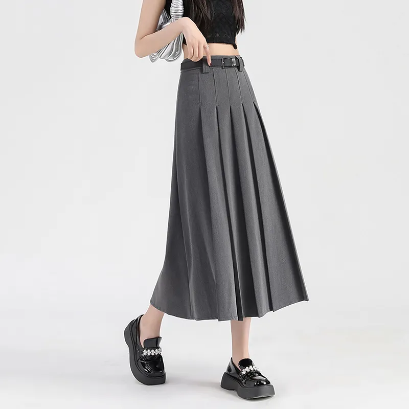 Pa33word Casual Long Skirt Women's Gray-4