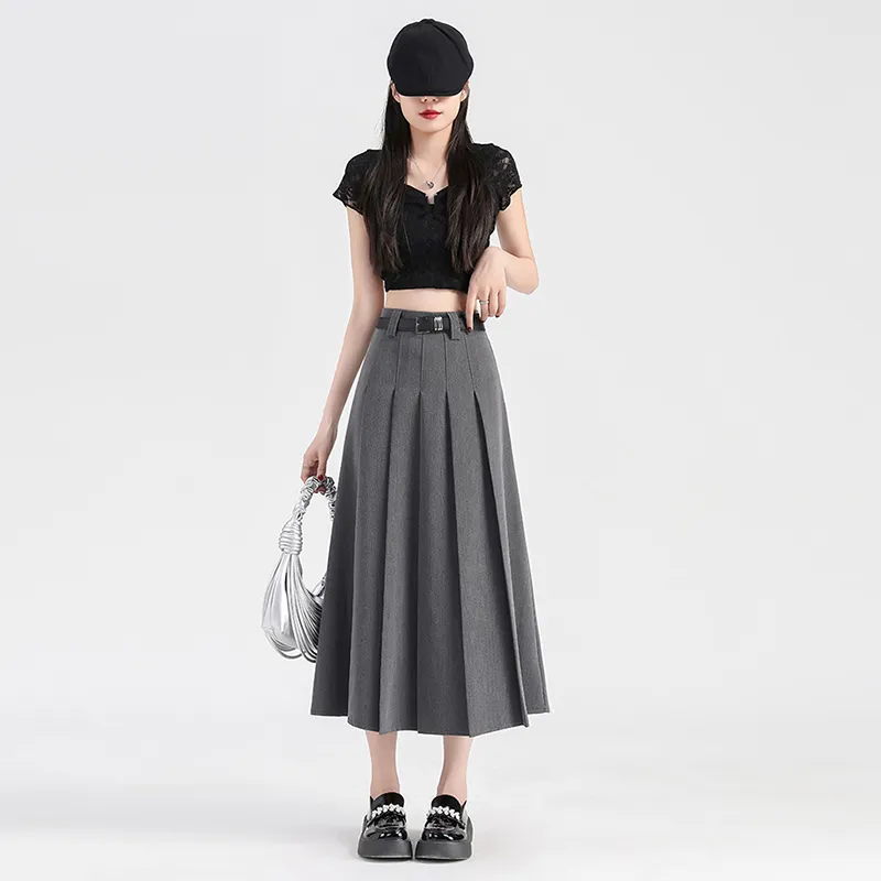 Pa33word Casual Long Skirt Women's Gray-3