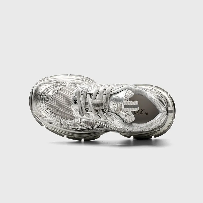 CHIKOKU Mecha Cushioning, Slip Resistant, Abrasion Resistant, Breathable, Support Low Top Chunky Sneakers Unisex Silver-4