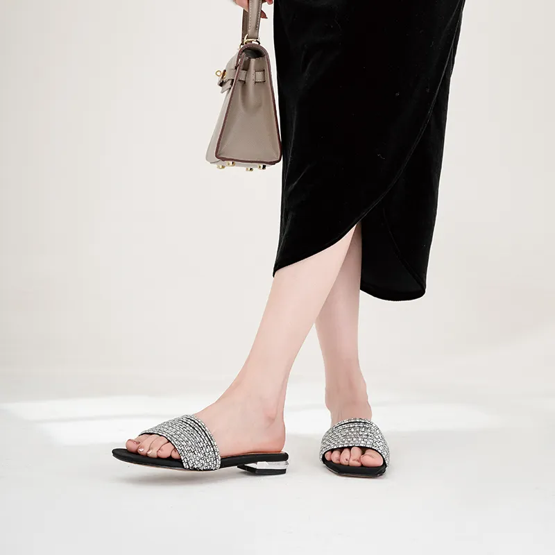 WUDASHU Slide Slippers Women's Black/Champagne/Silver-2