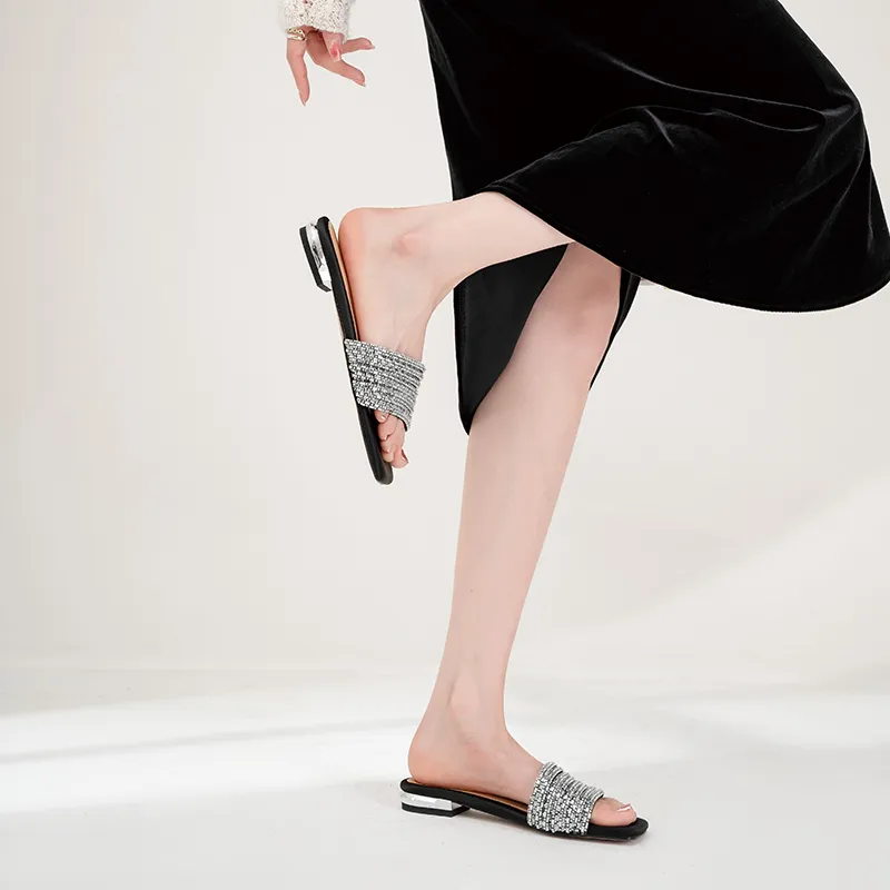 WUDASHU Slide Slippers Women's Black/Champagne/Silver-3