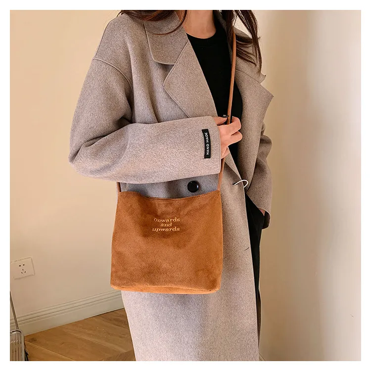 Ji Reminiscence Buckskin Velvet Shoulder Bag Regular Women's Black/Khaki/Brown/Green/Burgundy Brown-5