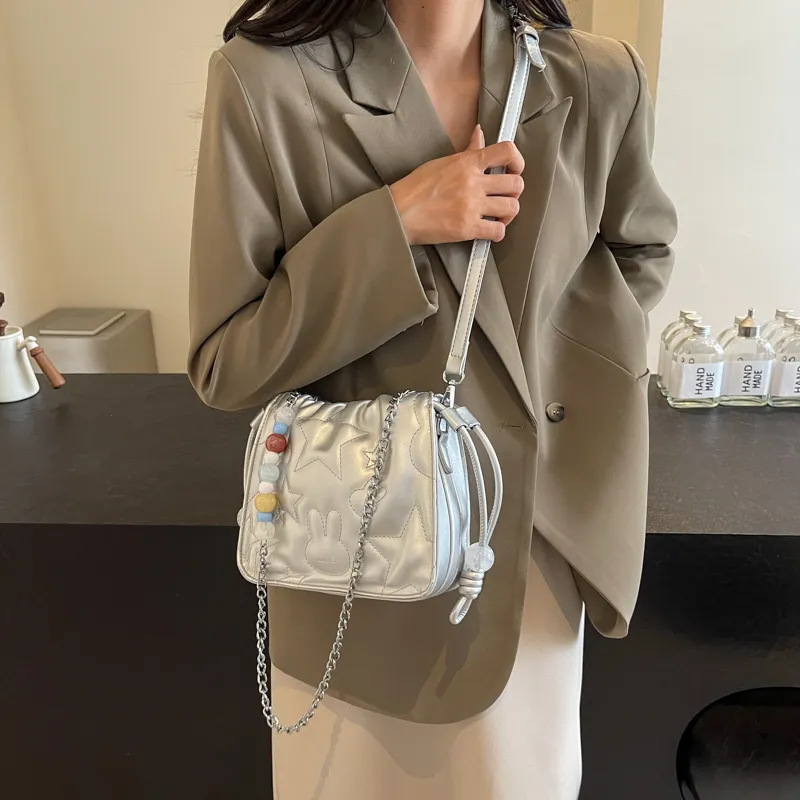 Ji Reminiscence PU Crossbody Bag, Shoulder Bag Women's Ecru/Silver/Black-8