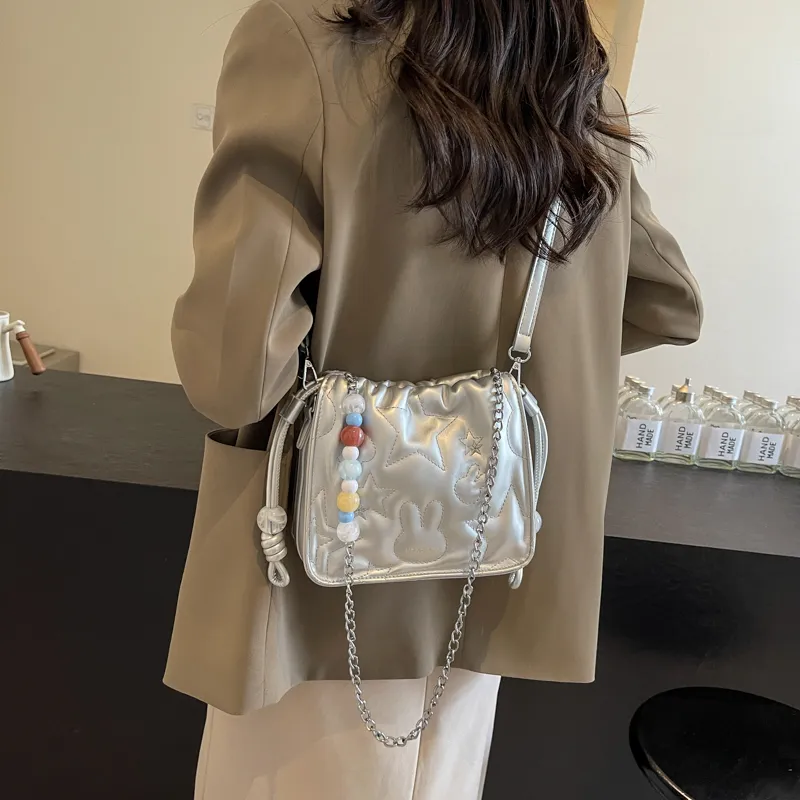 Ji Reminiscence PU Crossbody Bag, Shoulder Bag Women's Ecru/Silver/Black-9