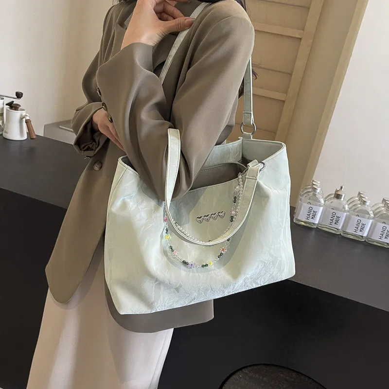 Ji Reminiscence PU Shoulder Bag Women's Ecru/Silver/Black/Green-17