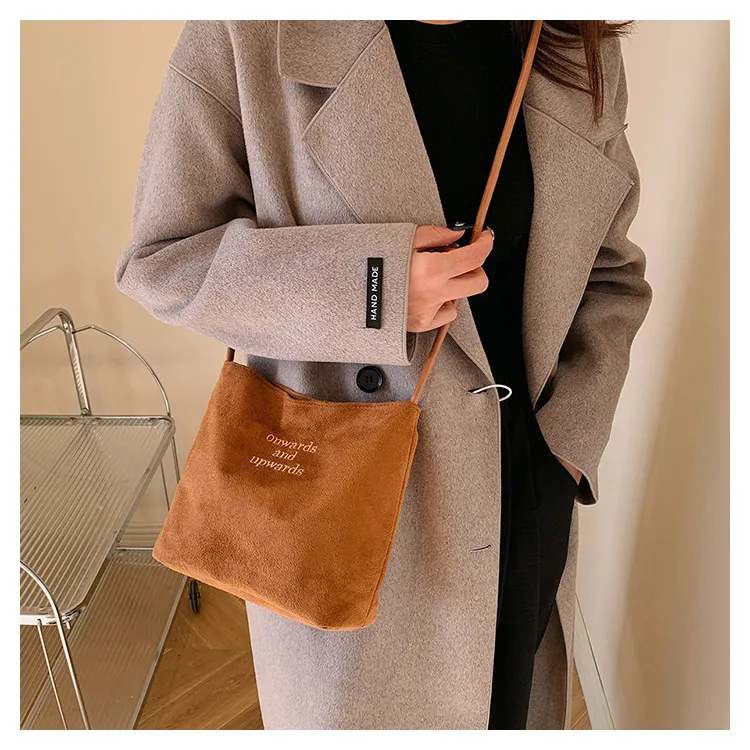 Ji Reminiscence Buckskin Velvet Shoulder Bag Regular Women's Black/Khaki/Brown/Green/Burgundy Brown-9