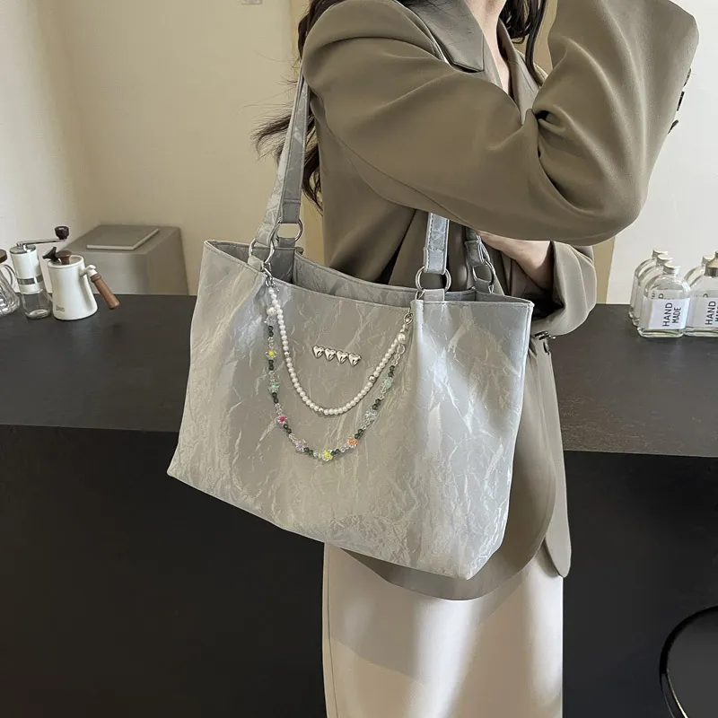 Ji Reminiscence PU Shoulder Bag Women's Ecru/Silver/Black/Green-6